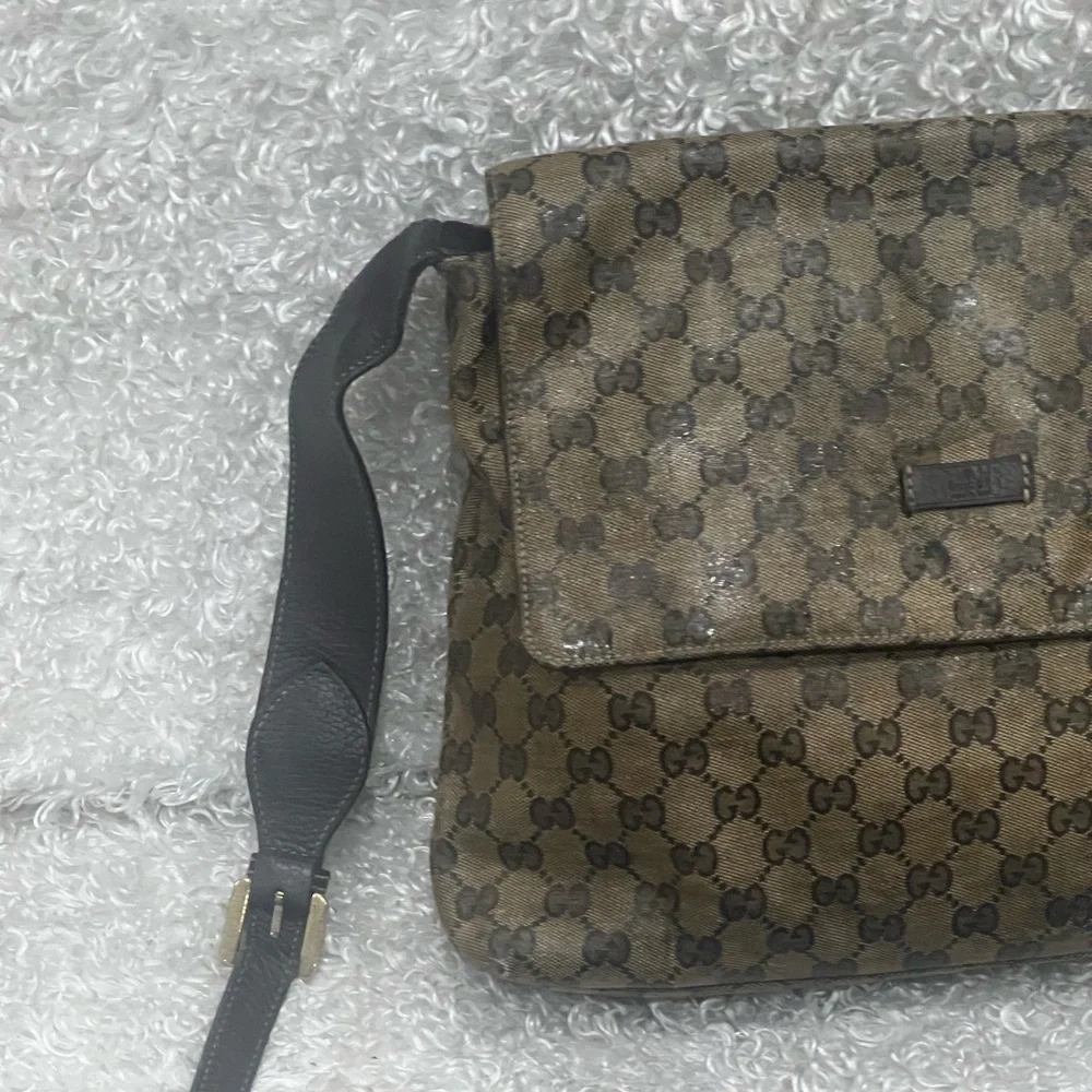 GUCCI Crystal Monogram Flap Messenger Bag Beige